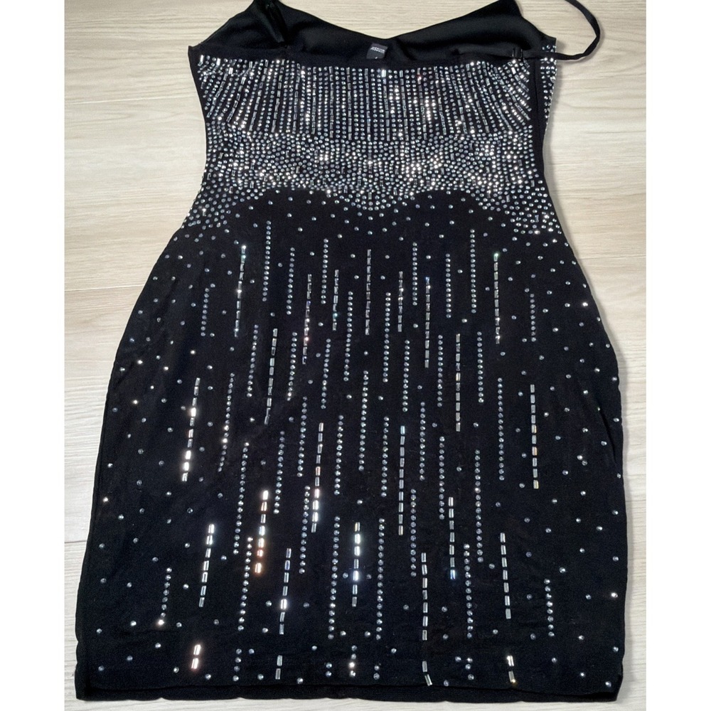 4D~ Windsor Bedazzle Body con bling dress Black Open Front Club Dress Sz Lg - Picture 8 of 9